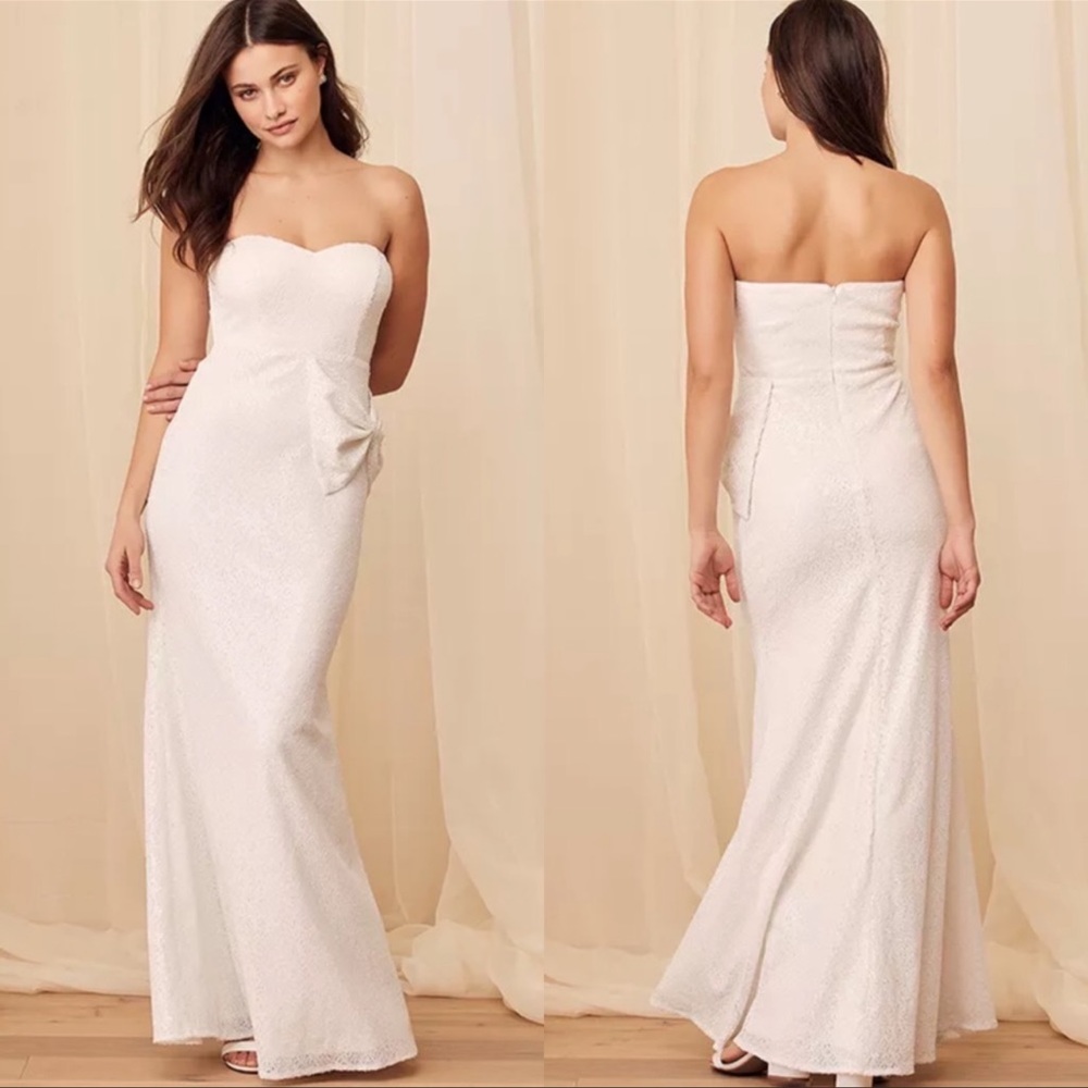 NEW Lulus Everlasting Joy White Sequin Strapless Mermaid Maxi Dress XS